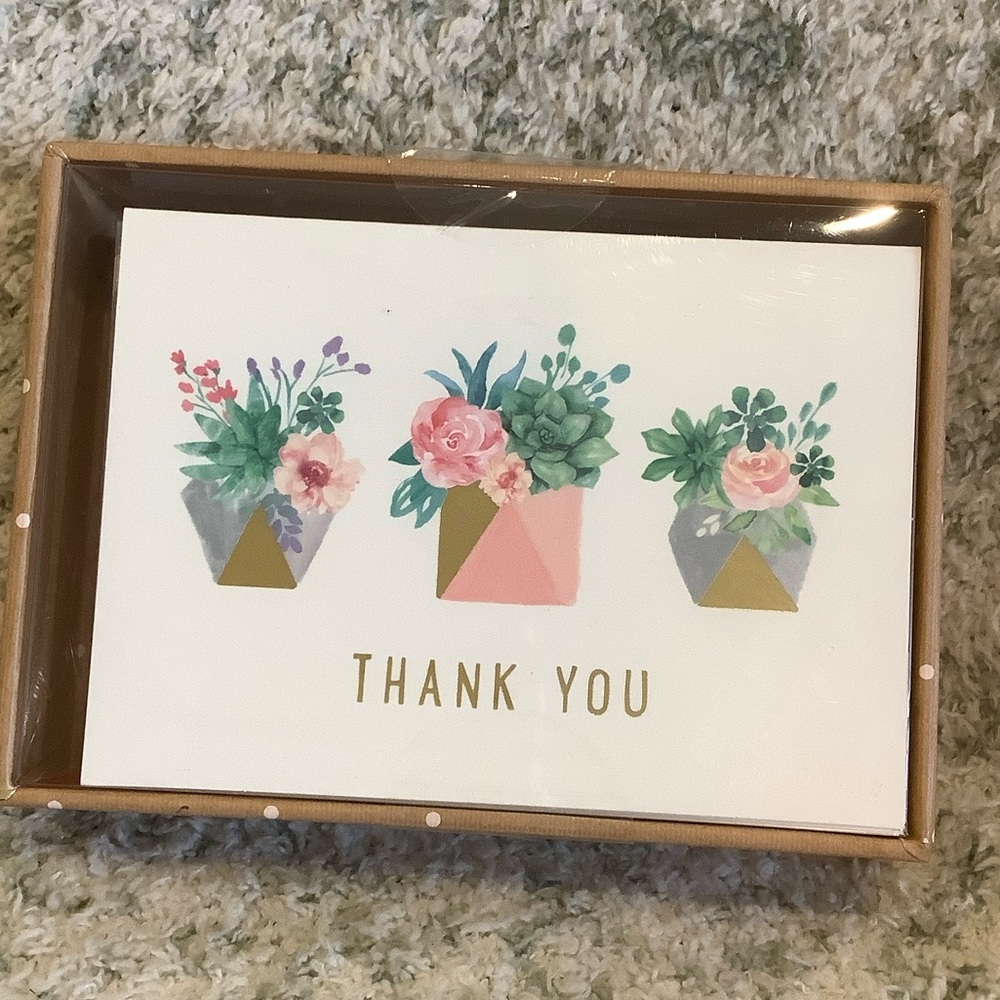 Floral Succulent Plants Garden Thank You Boxed Note Cards NWT set of 16